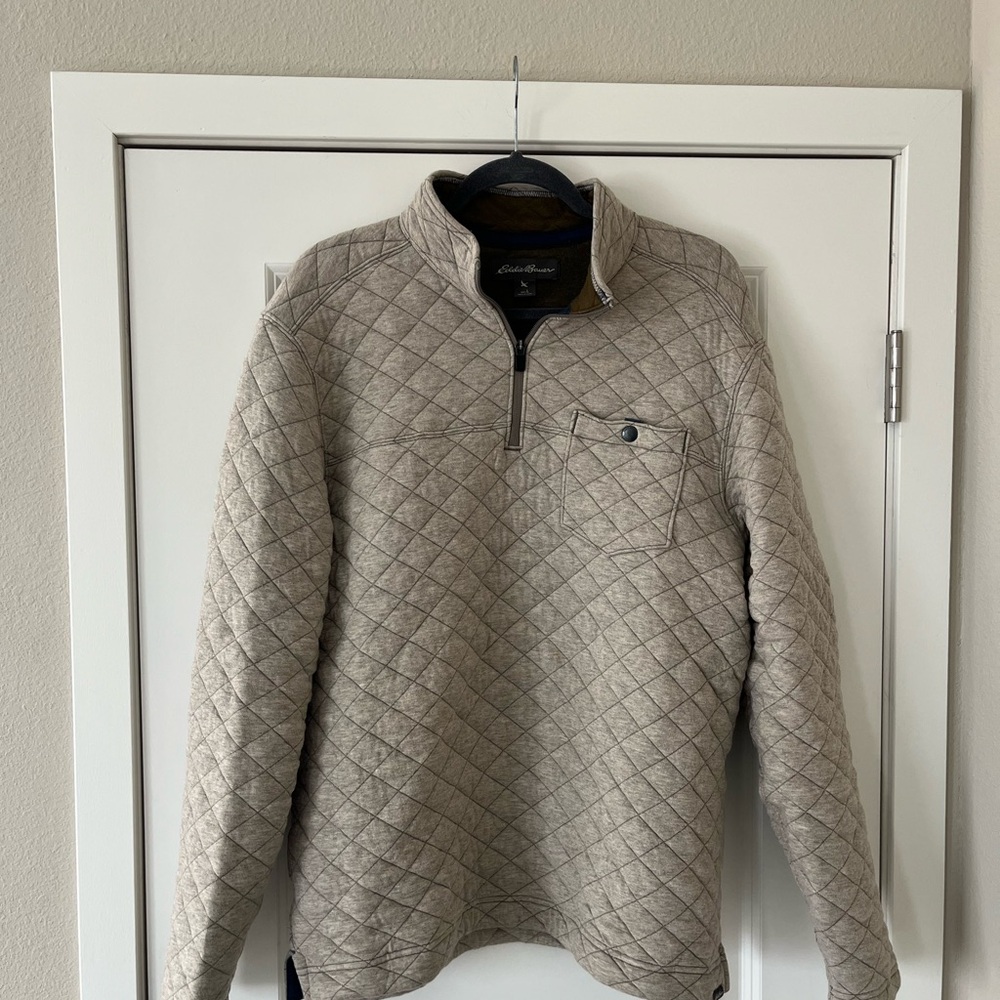 Eddie Bauer Beige Quilted Half-Zip Pullover